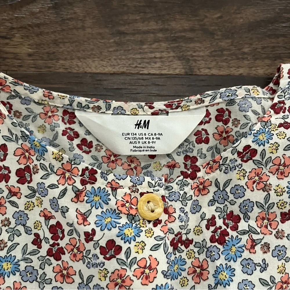 H&M small floral ruffle sleeve shift dress size 8